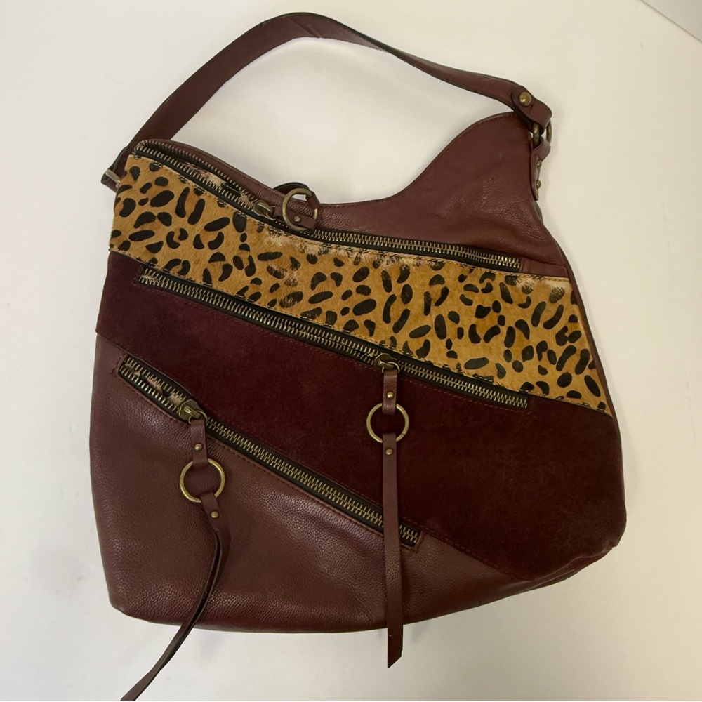 Sharif Patchwork Leather Hobo Bag – Burgundy & Animal Print